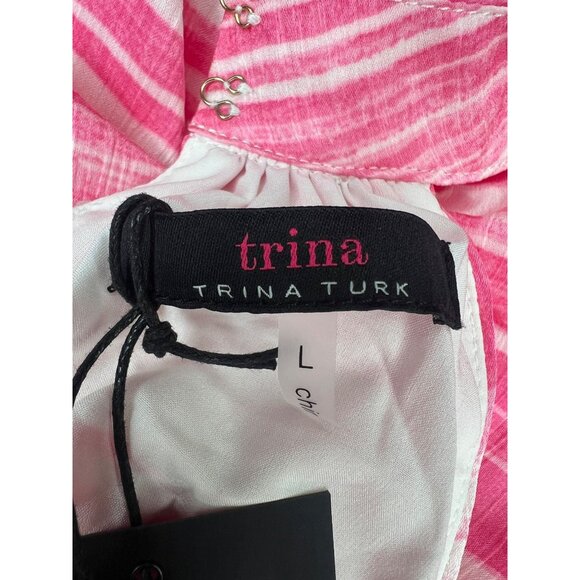 Trina Turk Womens Pink & White Striped Halter Shift Dress With Ruffle Hem Large - Picture 15 of 16